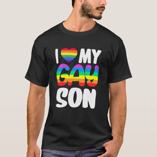 Ik hou van mijn Gay Son Pride LGBT Rainbow Family  T-shirt (Voorkant)