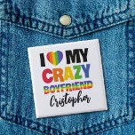 Ik hou van mijn gekke vriend regenboog pride lgbtq vierkante button 5,1 cm<br><div class="desc">Deze aanpasbare LGBTQ Pride-knop, met de tekst "I Love My Crazy Boyfriend" in een vet lettertype met regenboogkleuren, is een geweldige manier om liefde te vieren. Voor een speciale aanraking, zet de naam van je vriend om het meer gepersonaliseerd te maken. Deze knop is volledig aanpasbaar en een geweldige manier...</div>