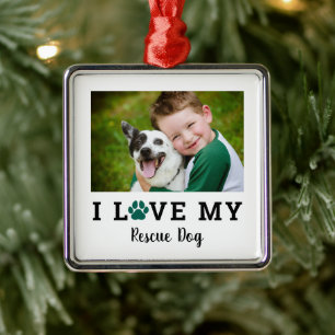 Ik hou van mijn geredde hond Aangepast ras foto na Metalen Ornament