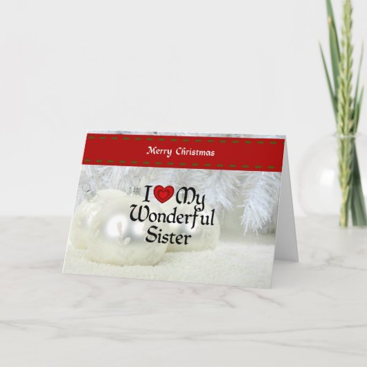 Ik hou van mijn geweldige zus, Witte Kerst Feestdagen Kaart (Voorkant)