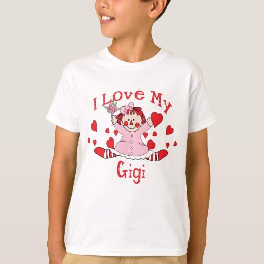 Ik hou van mijn Gigi Rag Doll & Hearts T-shirt (Voorkant)