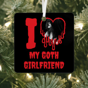 Ik hou van mijn goth-vriendin druppelend rood hart metalen ornament