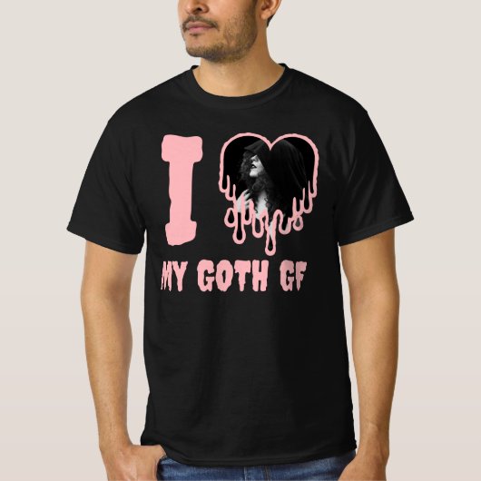 Ik hou van mijn Gothic GF roze druppelen hart foto T-shirt (Voorkant)
