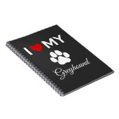 Ik hou van mijn Greyhound hond aangepaste tekst Notitieboek (Rechterzijde)
