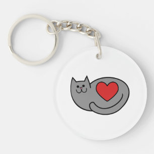 Ik hou van mijn grijze kat sleutelhanger