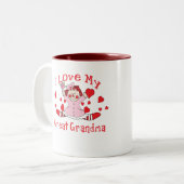 Ik hou van mijn grootmoeder Rag Doll & Hearts Tweekleurige Koffiemok (Voorkant links)