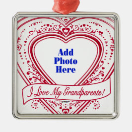 Ik hou van mijn grootouders! Foto Red Hearts Metalen Ornament