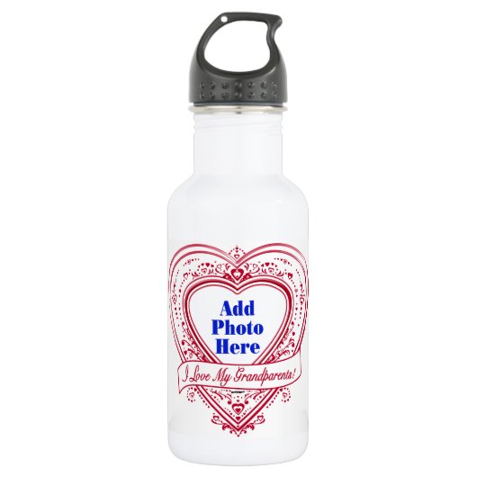Ik hou van mijn grootouders! Foto Red Hearts Waterfles (Voorkant)