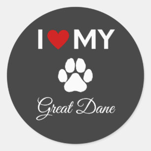 Ik hou van mijn Grote Deense hond aangepaste tekst Ronde Sticker