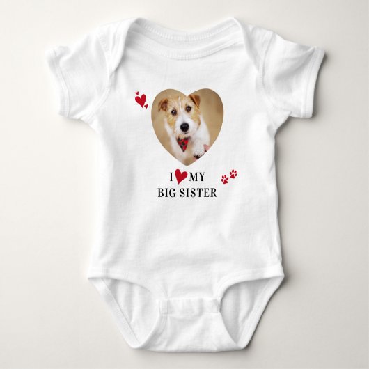 Ik hou van mijn grote zus Custom Heart Dog Foto Romper (Voorkant)