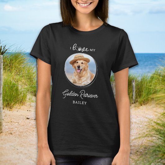Ik hou van mijn Gulden Retriever aangepaste foto v T-shirt
