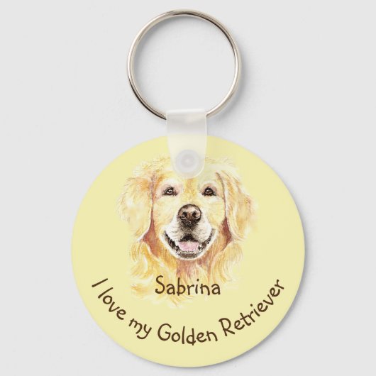 Ik hou van mijn Gulden Retriever Douane Naam Dog Sleutelhanger (Voorkant)