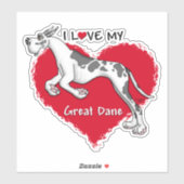 Ik hou van mijn Harlequin Great Dane Sticker (Vel)