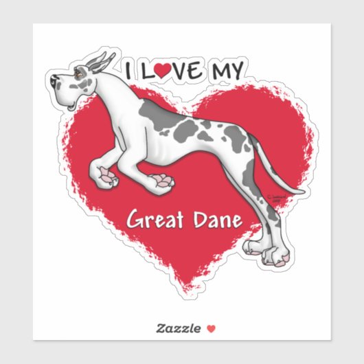 Ik hou van mijn Harlequin Great Dane Sticker (Vel)