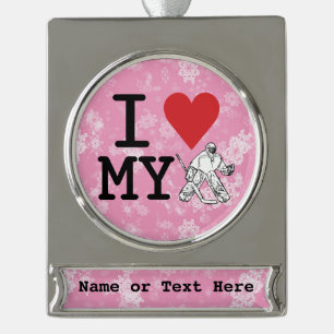 Ik hou van mijn Hockey Goalie, aangepast kerstfees Verzilverd Banner Ornament