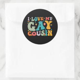 Ik hou van mijn homo neef Groovy Regenboog LGBT tr Ronde Sticker