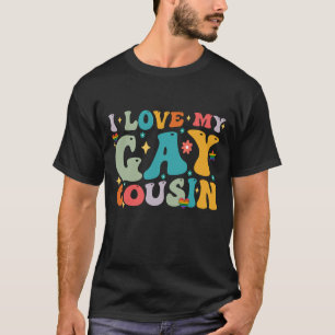 Ik hou van mijn homo neef Groovy Regenboog LGBT tr T-shirt