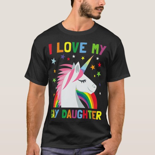Ik hou van mijn homoseksuele dochter Eenhoorn Oude T-shirt (Voorkant)
