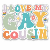 Ik hou van mijn homoseksuele neef Groovy Rainbow L Sticker (Voorkant)