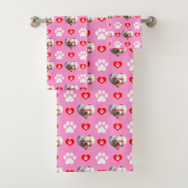 Ik hou van mijn hond Aangepast Fotopatroon Roze Bad Handdoek