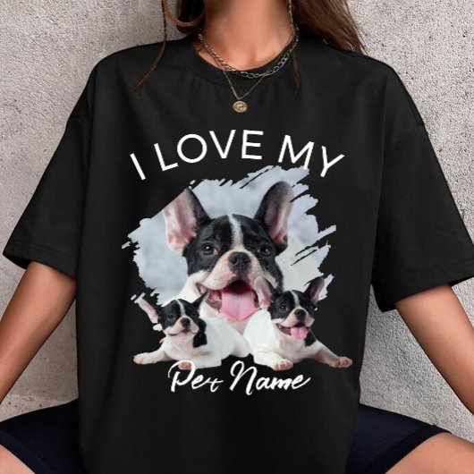 Ik Hou Van Mijn Hond Aangepaste Foto Huisdier Kat T-shirt