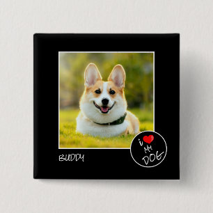 Ik hou van mijn hond, aangepaste foto - Pet Lovers Vierkante Button 5,1 Cm