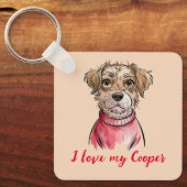 Ik hou van mijn hond aangepaste naam Waterverf Dog Sleutelhanger (Voorkant)