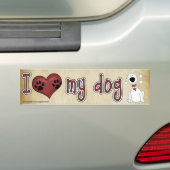 Ik hou van mijn hond! bumpersticker (Op auto)