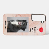 Ik hou van mijn hond foto en naam op roze marmer samsung galaxy hoesje (Achterkant horizontaal)