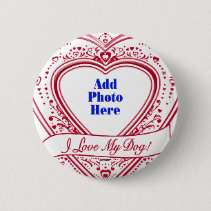 Ik hou van mijn hond! Foto Red Hearts Ronde Button 5,7 Cm