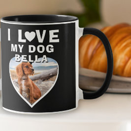 Ik hou van mijn Hond Hart Foto Hond Naam Zwart Mok