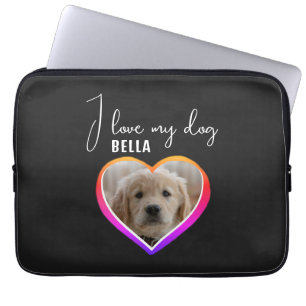 Ik hou van mijn hond Hart Foto Huisdier Naam Laptop Sleeve