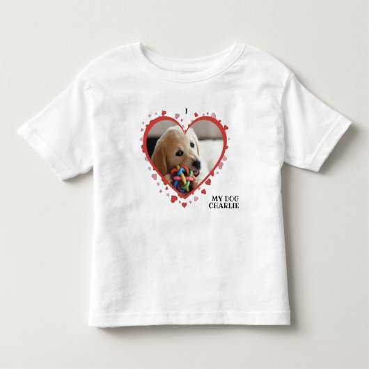 Ik hou van mijn hond hart met foto's en naam wit kinder shirts (Voorkant)
