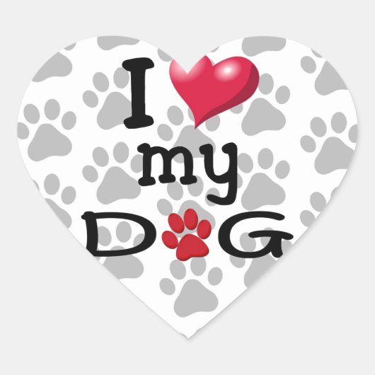 Ik hou van mijn hond Paw watermerk Hart Sticker (Voorkant)
