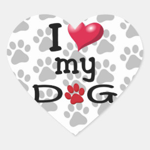 Ik hou van mijn hond Paw watermerk Hart Sticker
