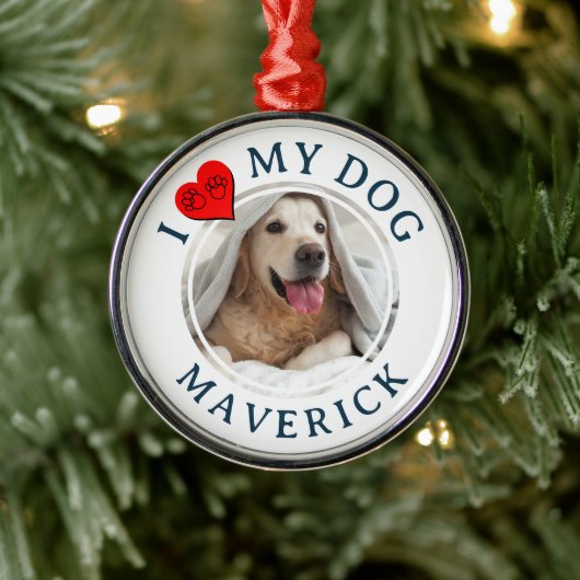IK HOU VAN MIJN HOND Persoonlijke foto cadeau voor Metalen Ornament (Boom)