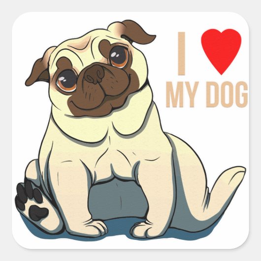 Ik hou van mijn hond vierkante sticker (Voorkant)