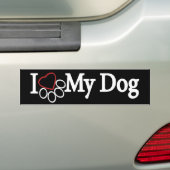 Ik hou van mijn hond White op zwarte Bumpersticker (Op auto)