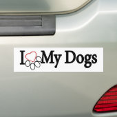 Ik hou van mijn honden zwart op witte Bumpersticke Bumpersticker (Op auto)