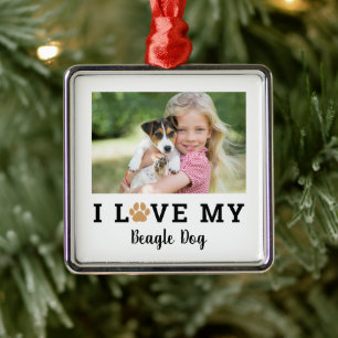 Ik hou van mijn hondenrasnaam foto-aandenken metalen ornament
