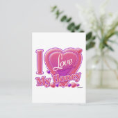 Ik hou van mijn honingroze/paars hart briefkaart (Staand voorkant)