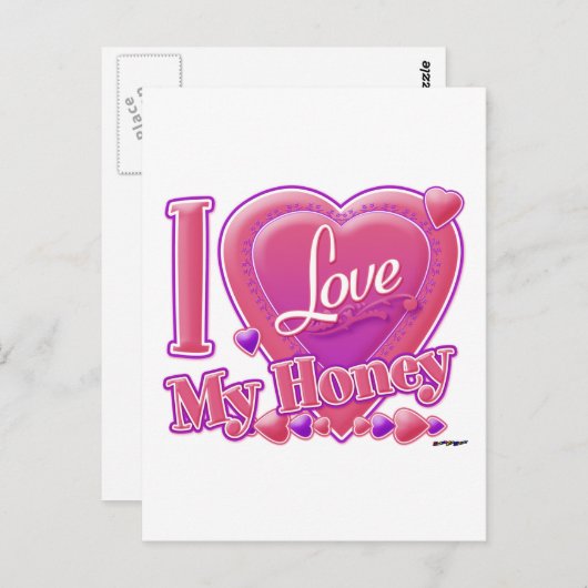 Ik hou van mijn honingroze/paars hart briefkaart (Voorkant / Achterkant)