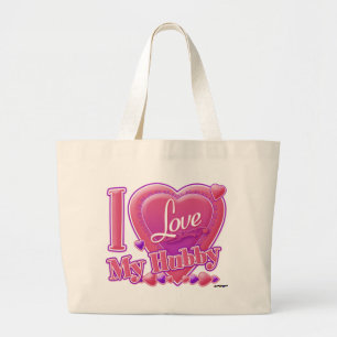 Ik hou van mijn Hubby roze/paars hart Grote Tote Bag