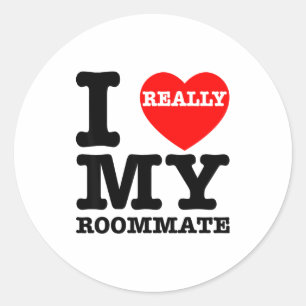 Ik hou van mijn huisgenoot Hart Grappige Feest Cad Ronde Sticker