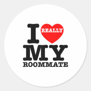 Ik hou van mijn huisgenoot Hart Grappige Feest Cad Ronde Sticker