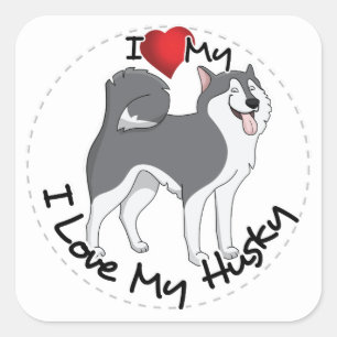 Ik hou van mijn Husky Dog Vierkante Sticker