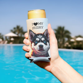 Ik hou van mijn Husky gepersonaliseerd Seltzer Blikjeskoeler