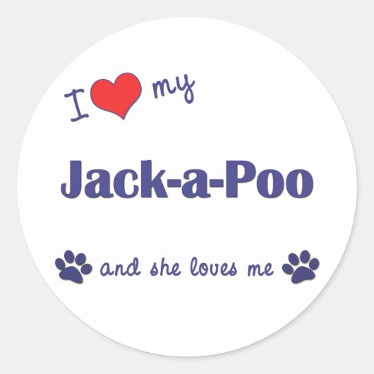 Ik hou van mijn Jack-a-Poo (Vrouw Dog) Ronde Sticker (Voorkant)