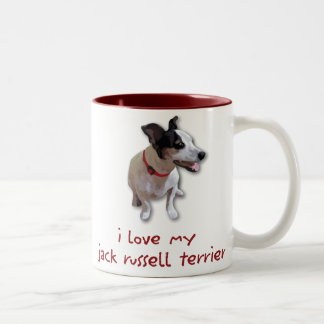 ik hou van mijn jack russell doodsbang tweekleurige koffiemok