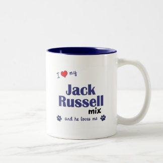 Ik hou van mijn Jack Russell Mix (Mannelijke hond) Tweekleurige Koffiemok
